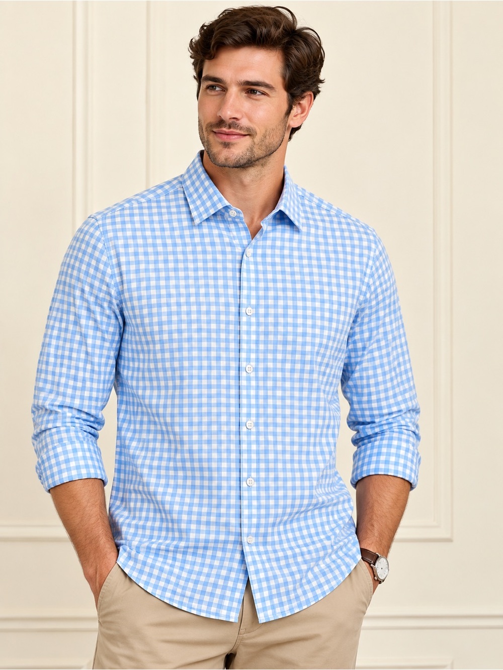 Mizzen+Main Blue and White Gingham Button-Down Shirt